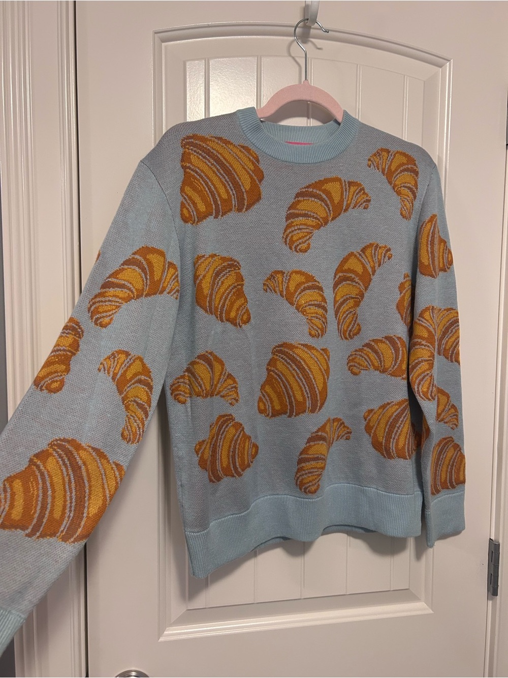 Terez Croissant Print Sweater Blue XS Novelty Knit